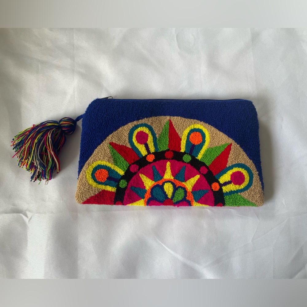 Wayuu Style Colorful Embroidered Clutch with Tassle